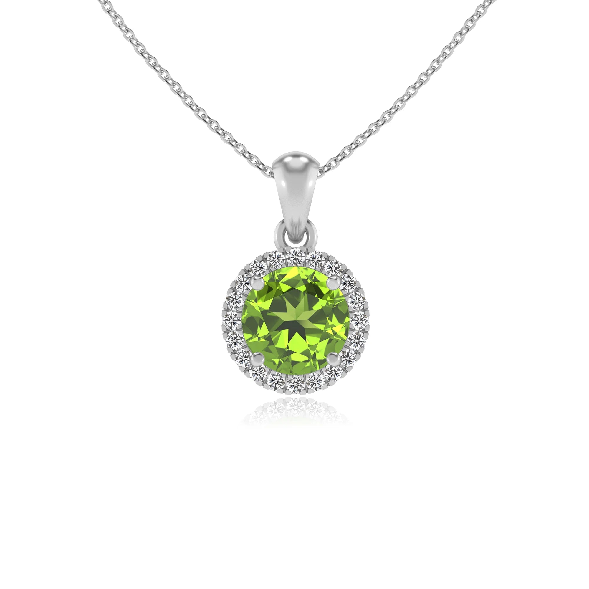 natural peridot round solitaire necklaces in sterling silver
