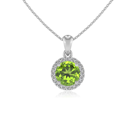 natural peridot round solitaire necklaces in sterling silver