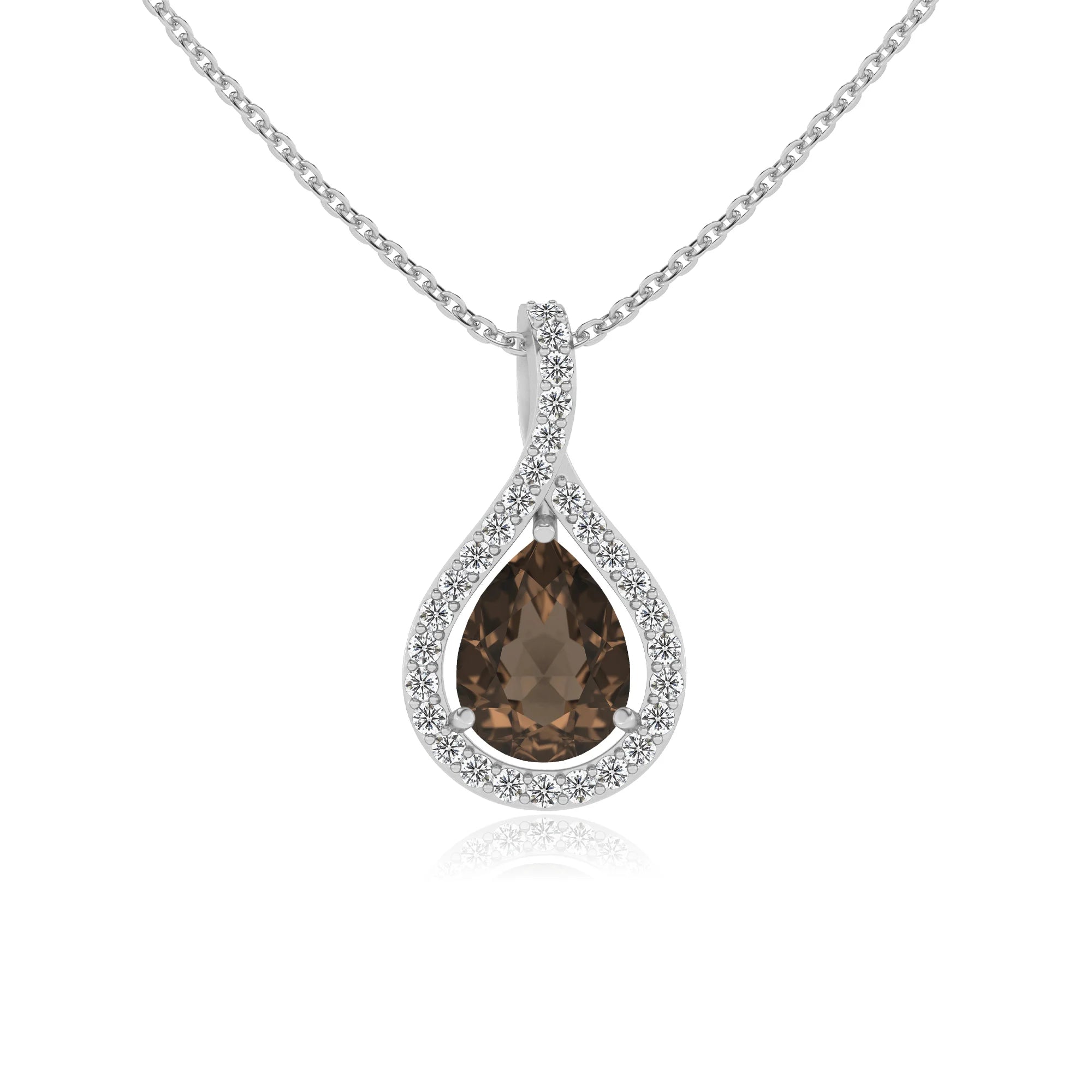natural smoky-quartz pear solitaire necklaces in white gold