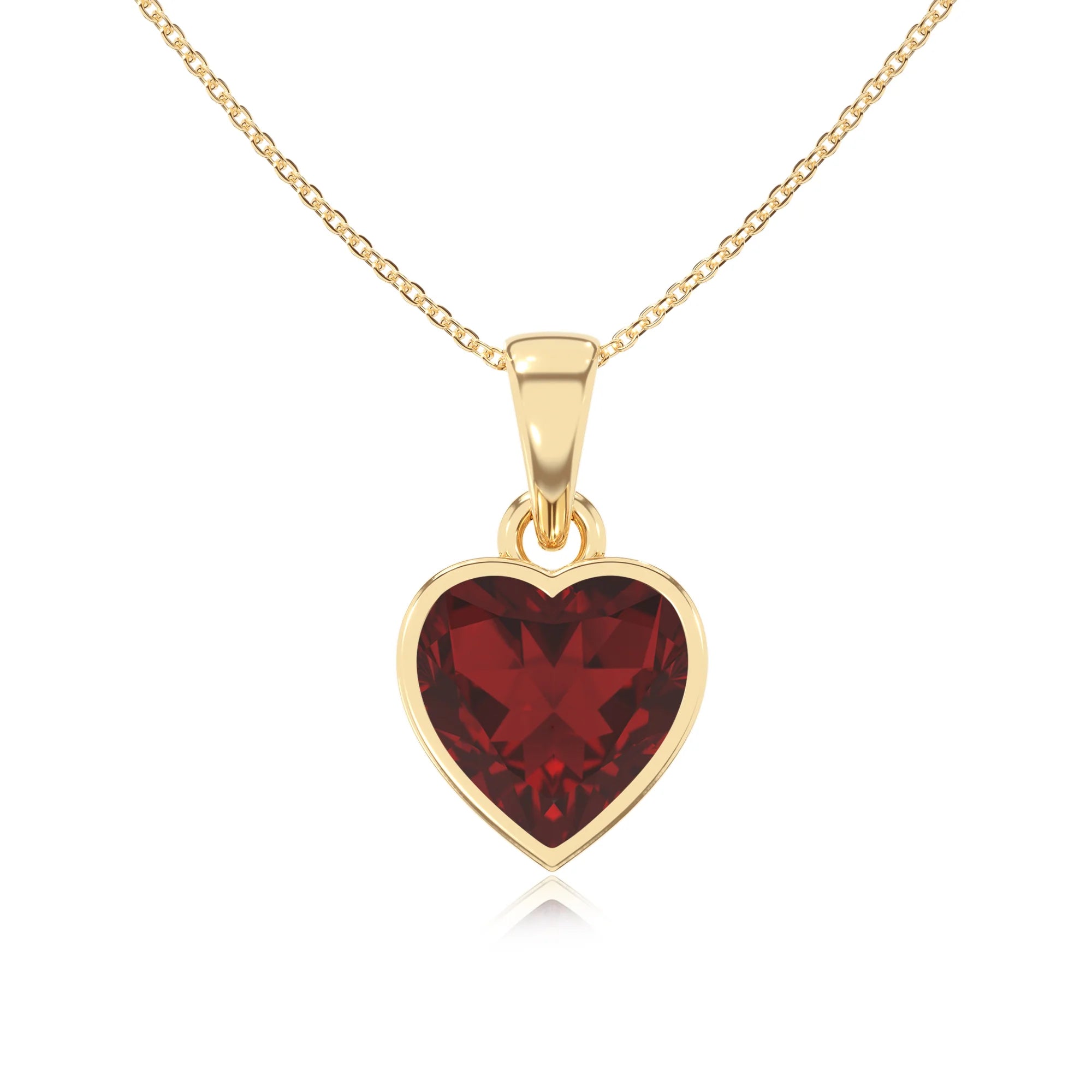 natural garnet heart solitaire necklaces in yellow gold