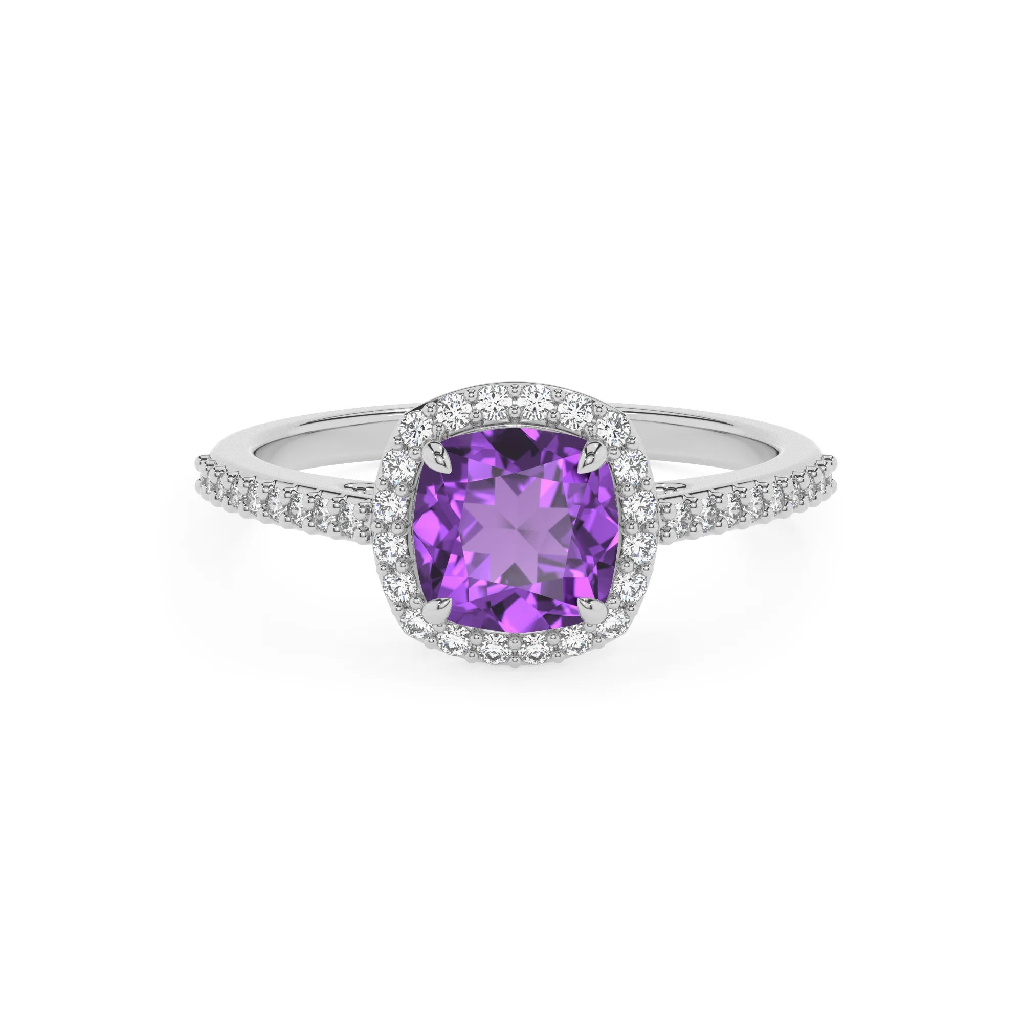 lab grown amethyst cushion solitaire rings in sterling silver