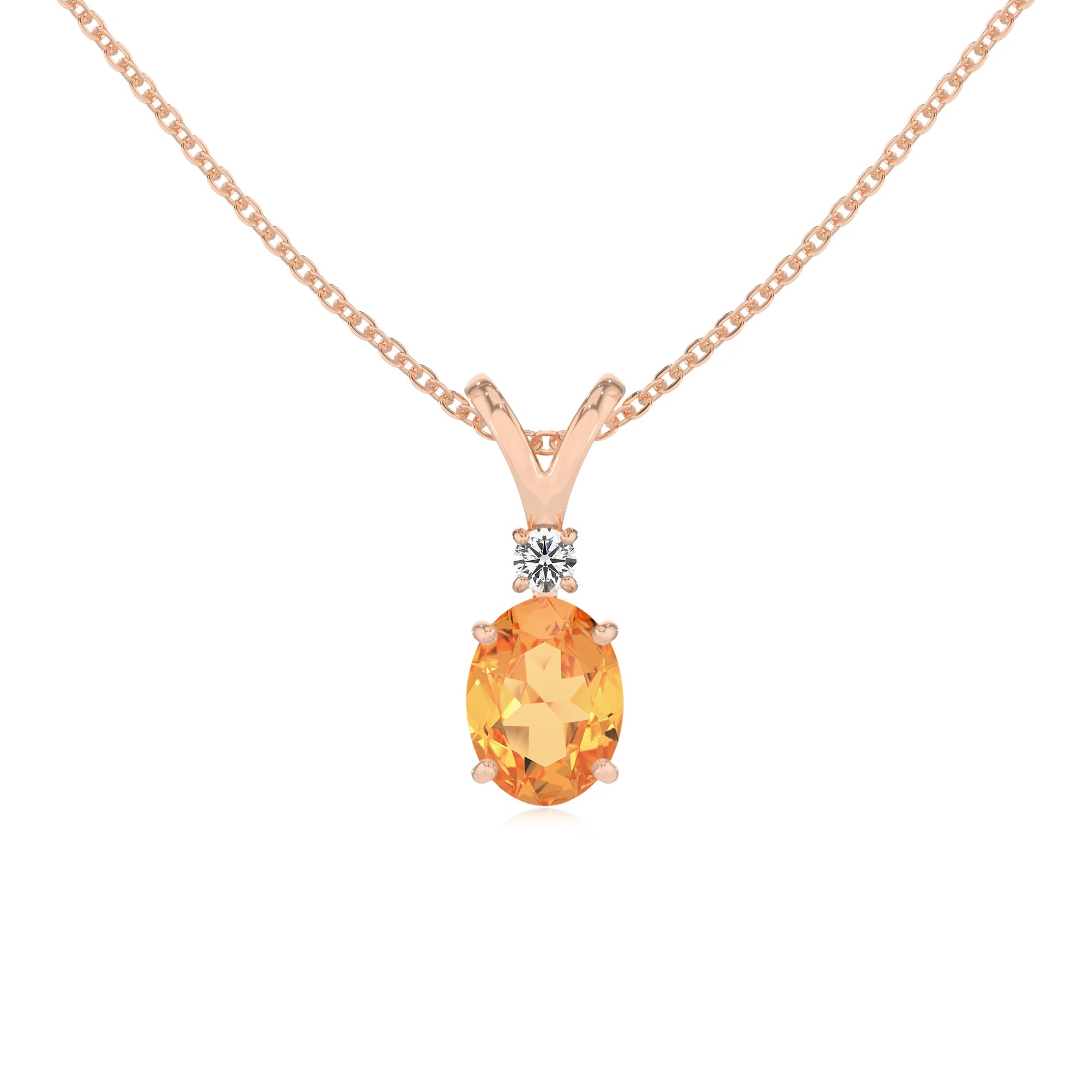 lab grown citrine oval solitaire v-bale necklaces in rose gold