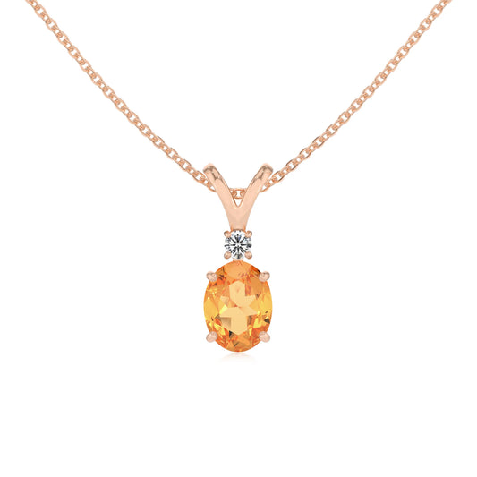 lab grown citrine oval solitaire v-bale necklaces in rose gold