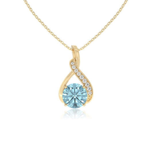 lab grown aquamarine round solitaire necklaces in yellow gold