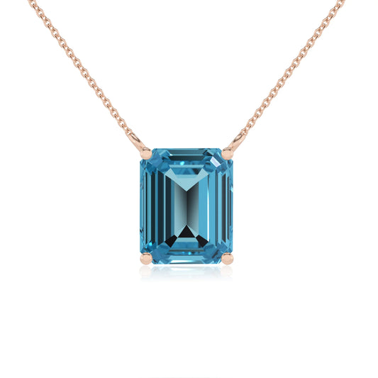 natural swiss-blue-topaz emerald cut solitaire necklaces in rose gold