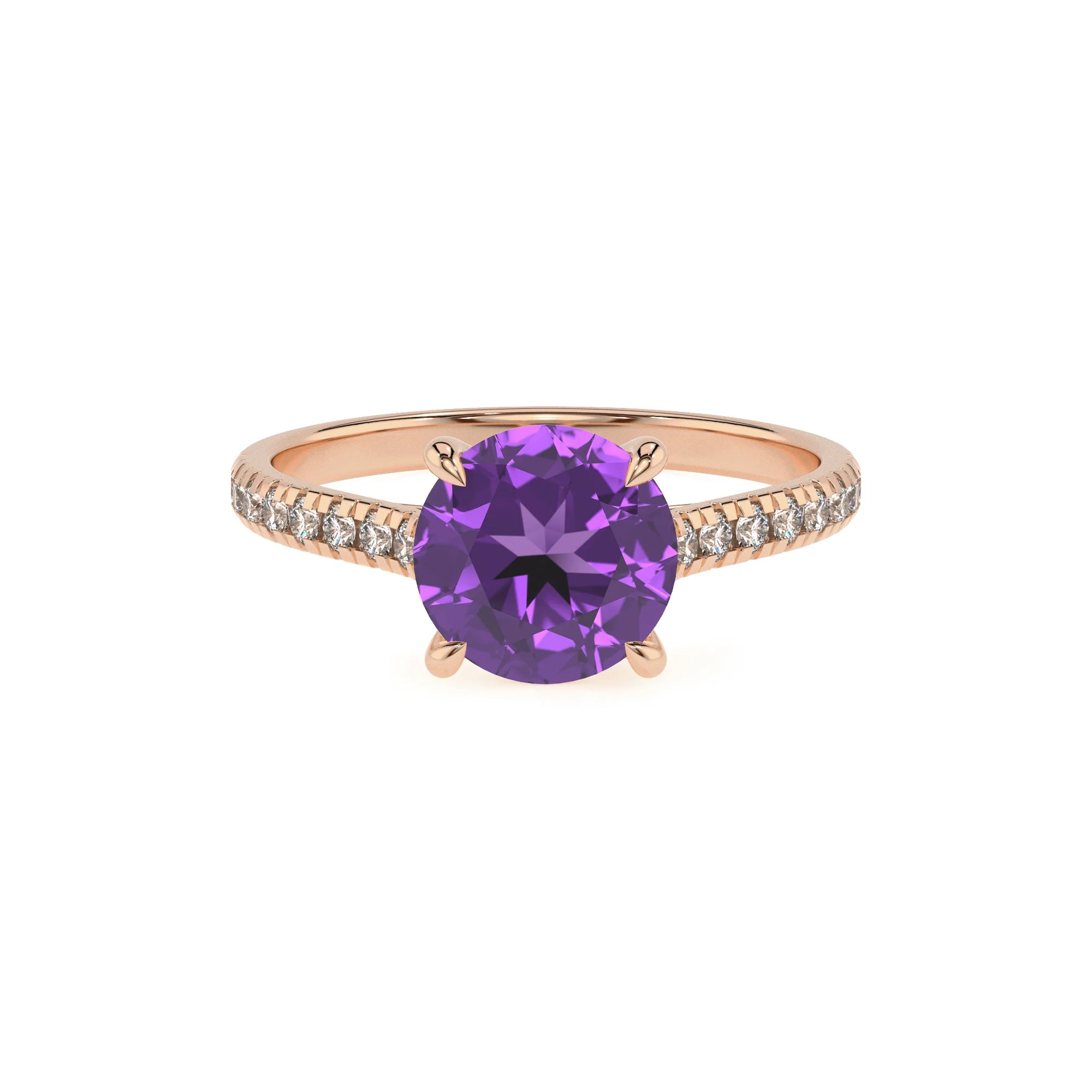 lab grown amethyst round half eternity solitaire engagement rings in rose gold