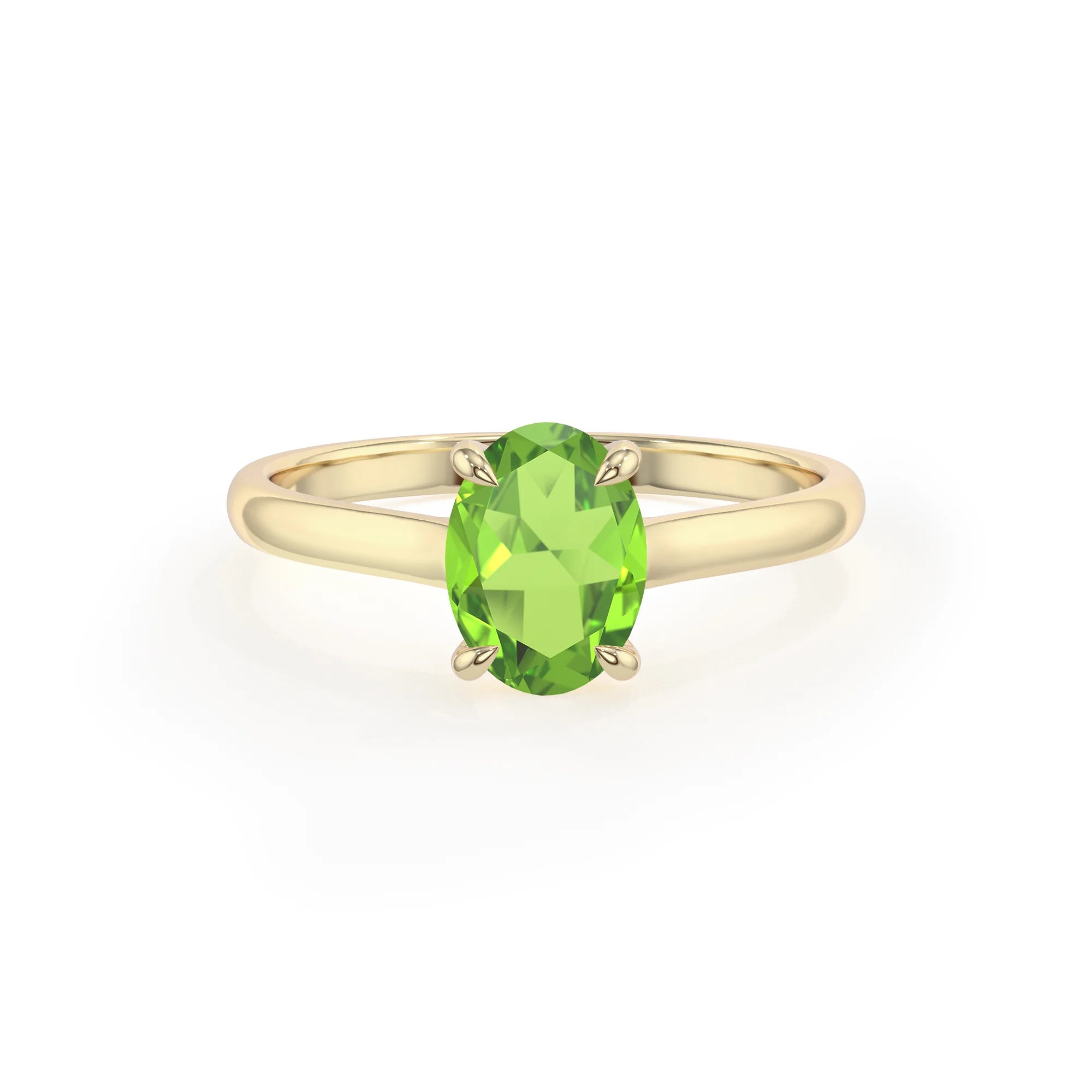 natural peridot oval solitaire rings in yellow gold