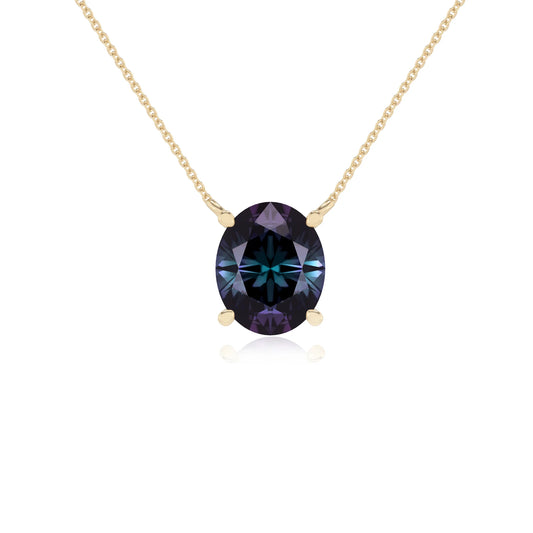 lab grown alexandrite oval solitaire necklaces in yellow gold