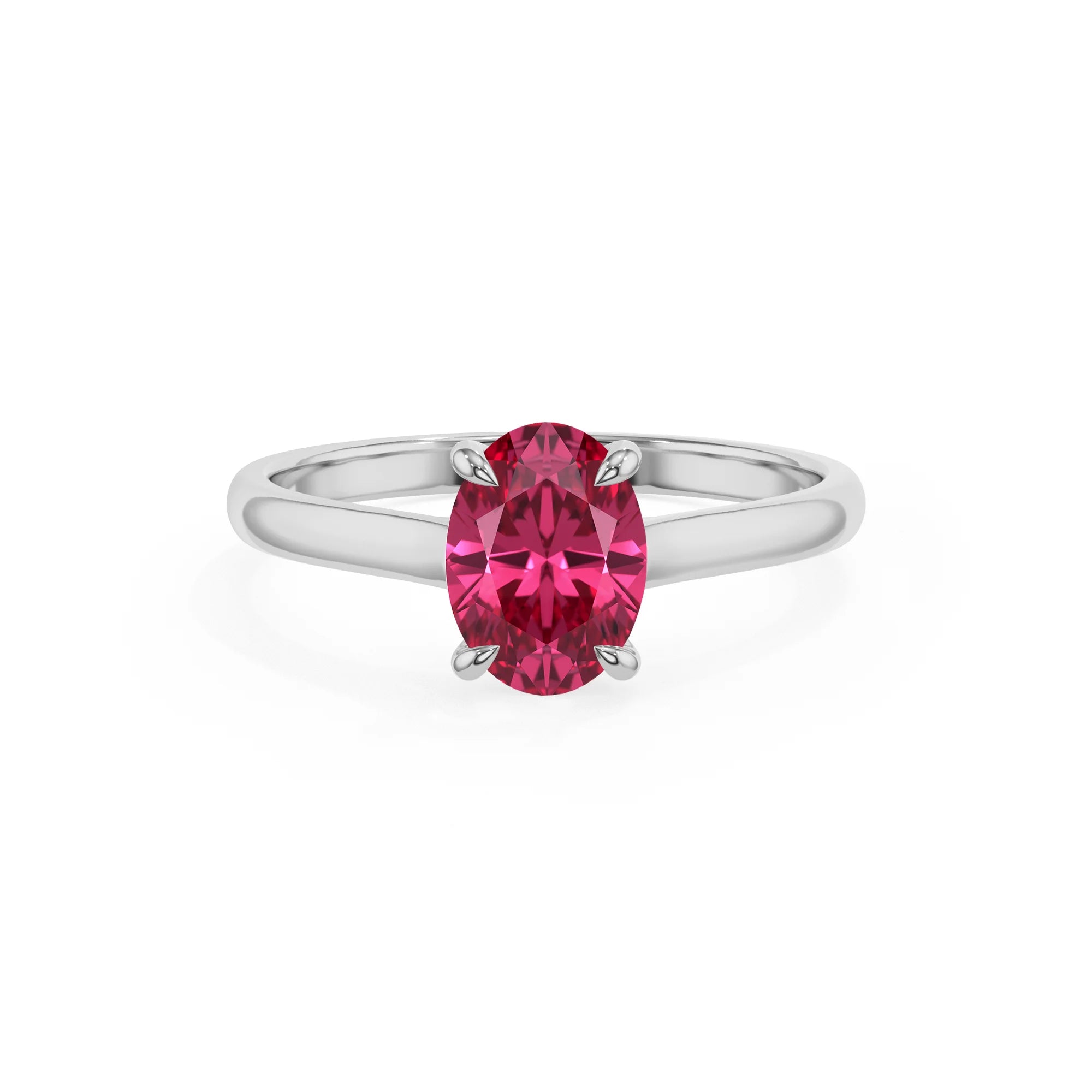 lab grown pink-tourmaline oval solitaire rings in white gold