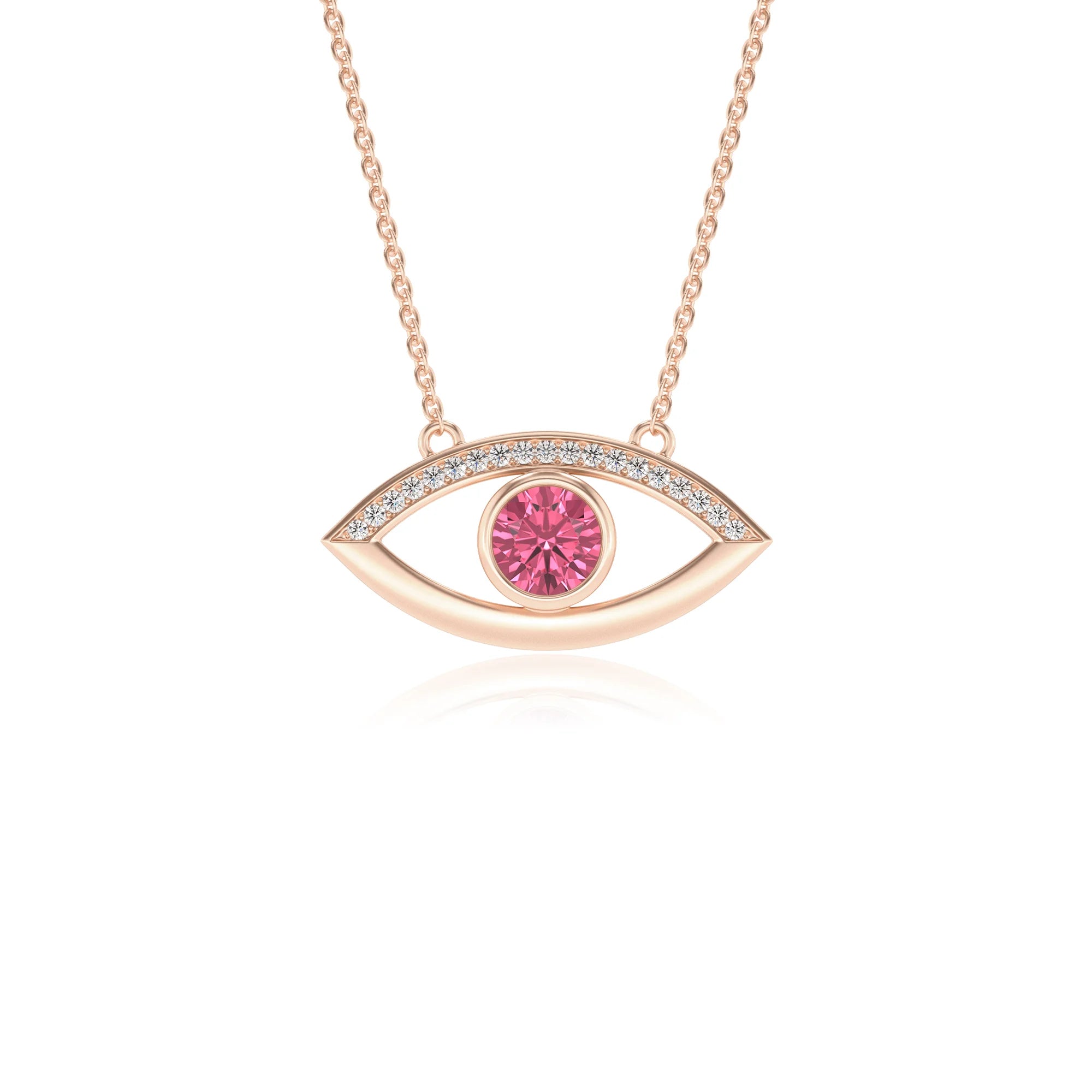 lab grown pink-tourmaline round solitaire necklaces in rose gold