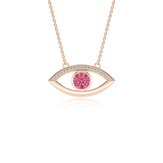 lab grown pink-tourmaline round solitaire necklaces in rose gold