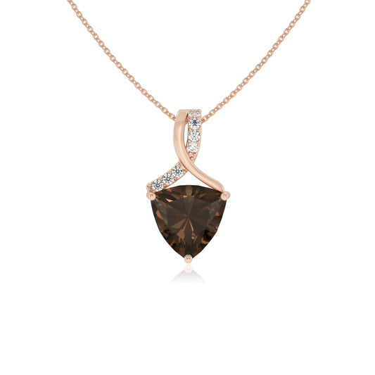 natural smoky-quartz trillion solitaire necklaces in rose gold