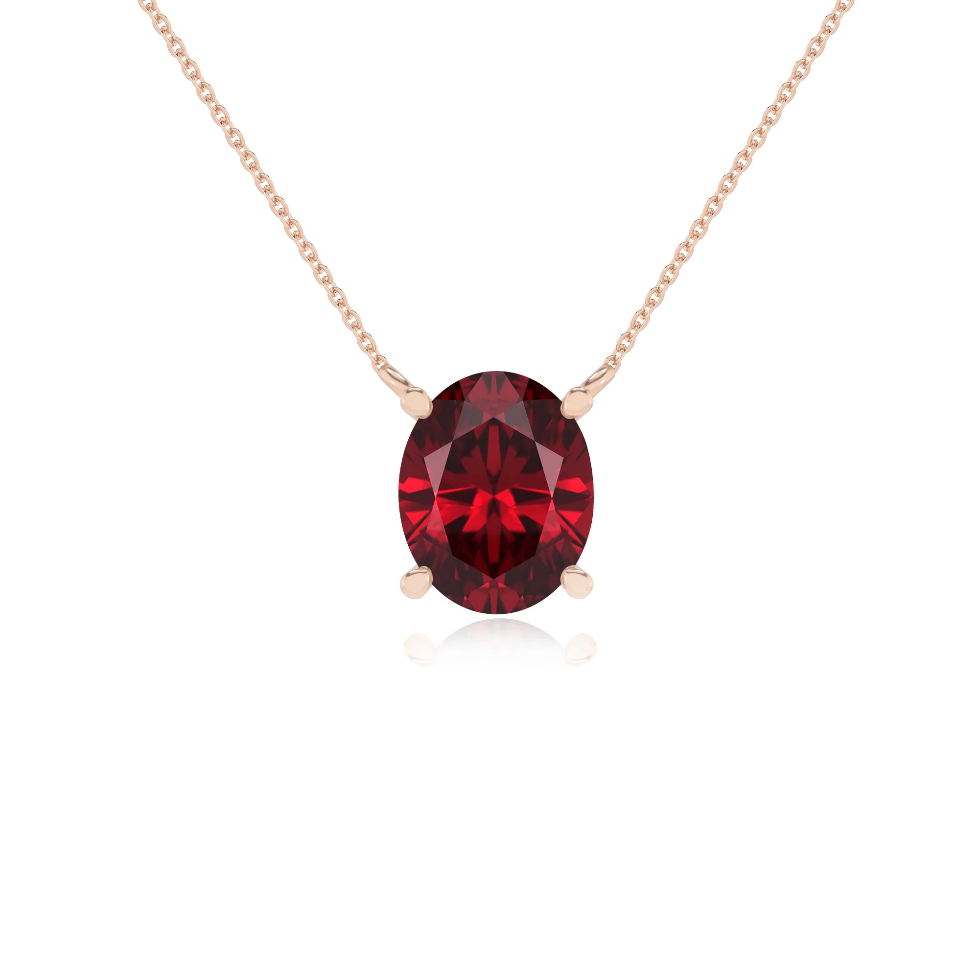 lab grown ruby oval solitaire necklaces in rose gold