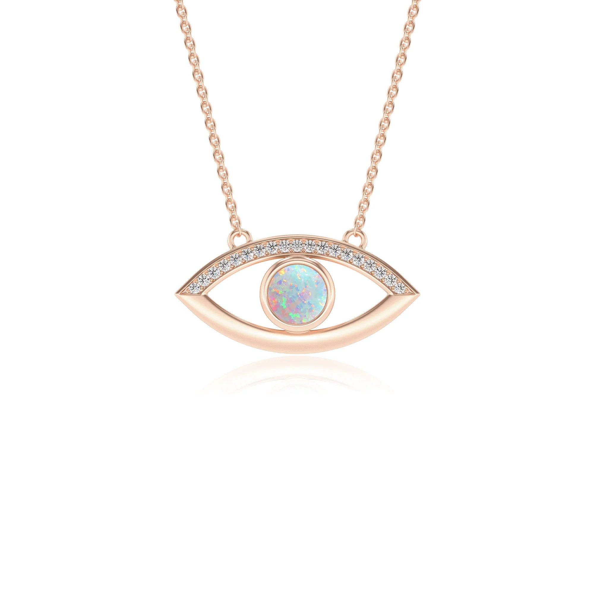 lab grown opal round solitaire necklaces in rose gold