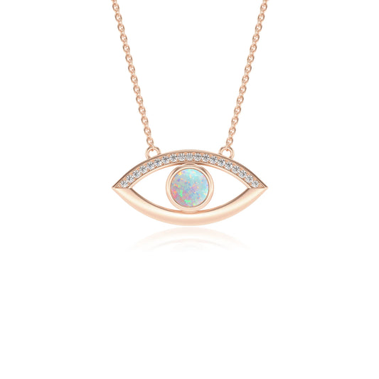 lab grown opal round solitaire necklaces in rose gold