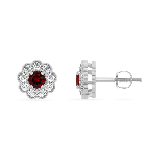 natural garnet round stud earrings in sterling silver