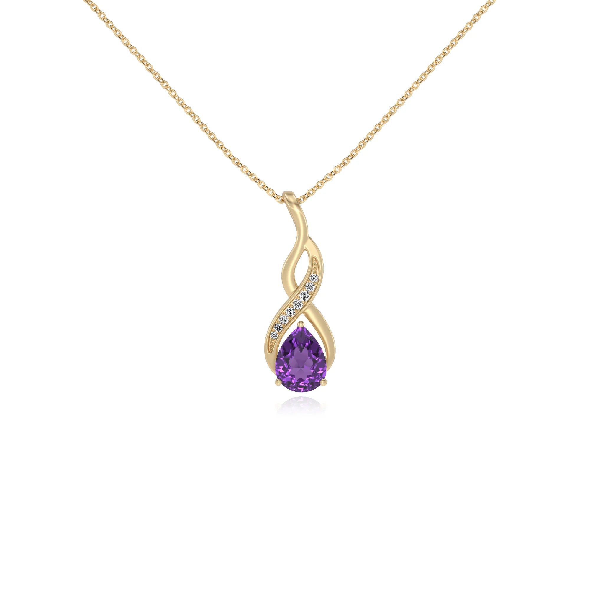lab grown amethyst pear solitaire necklaces in yellow gold