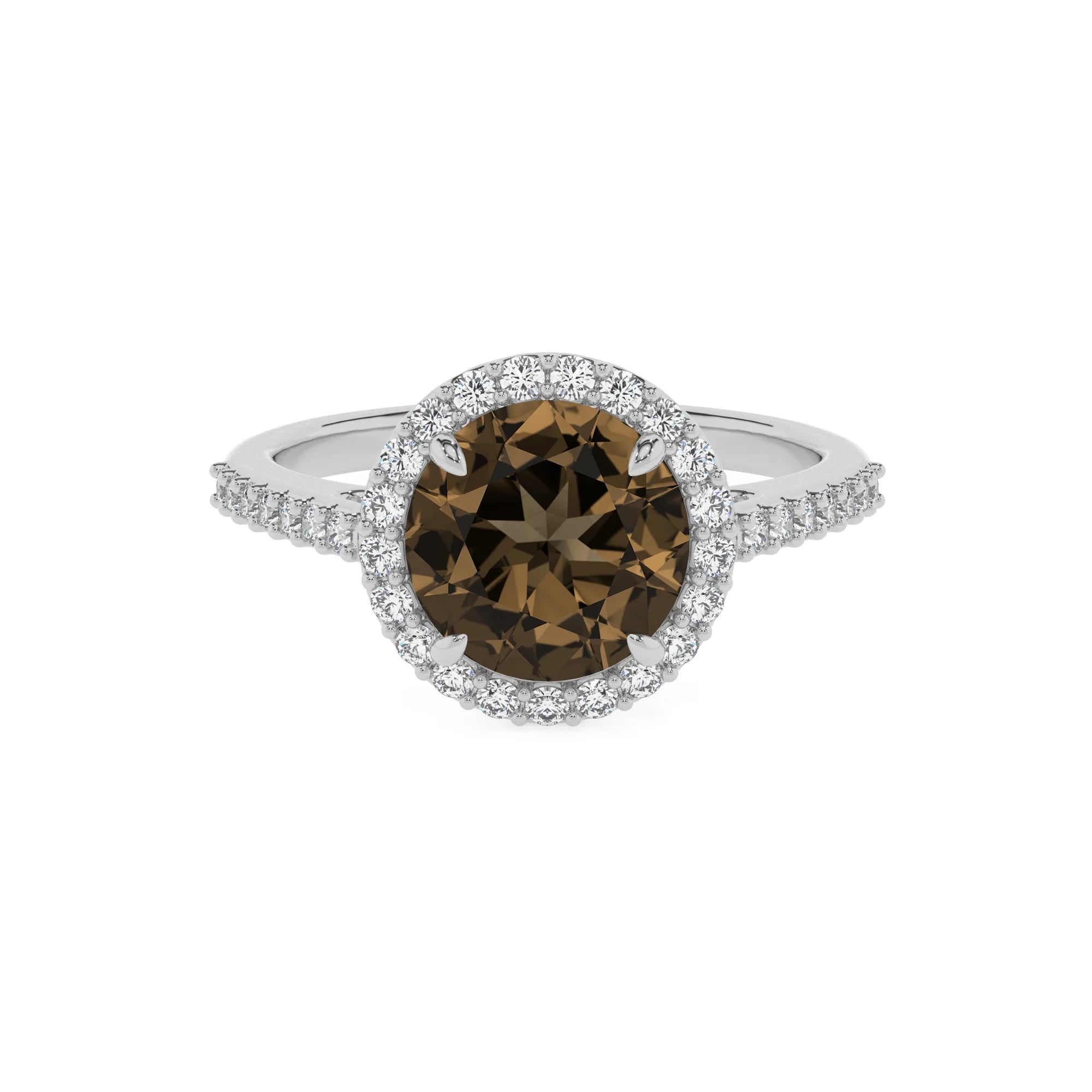 natural smoky-quartz round solitaire rings in platinum