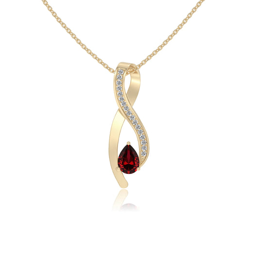 lab grown ruby pear solitaire necklaces in yellow gold