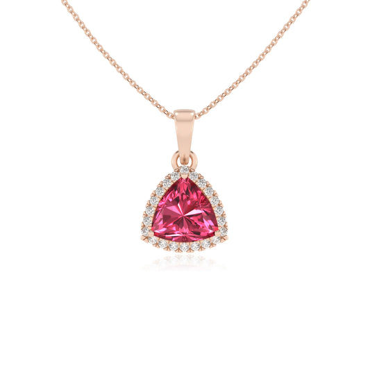 lab grown pink-tourmaline trillion solitaire necklaces in rose gold