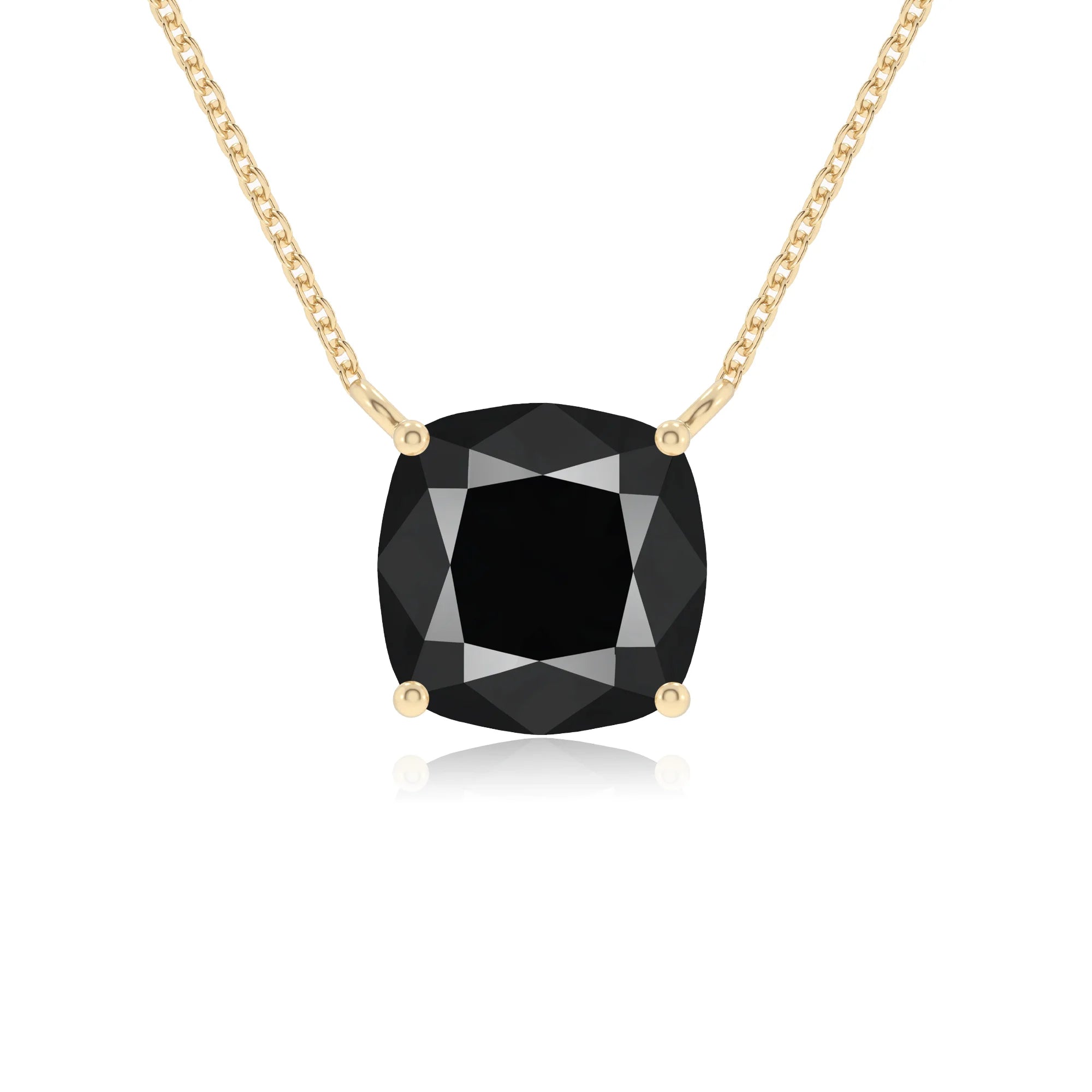 natural black-onyx cushion solitaire necklaces in yellow gold