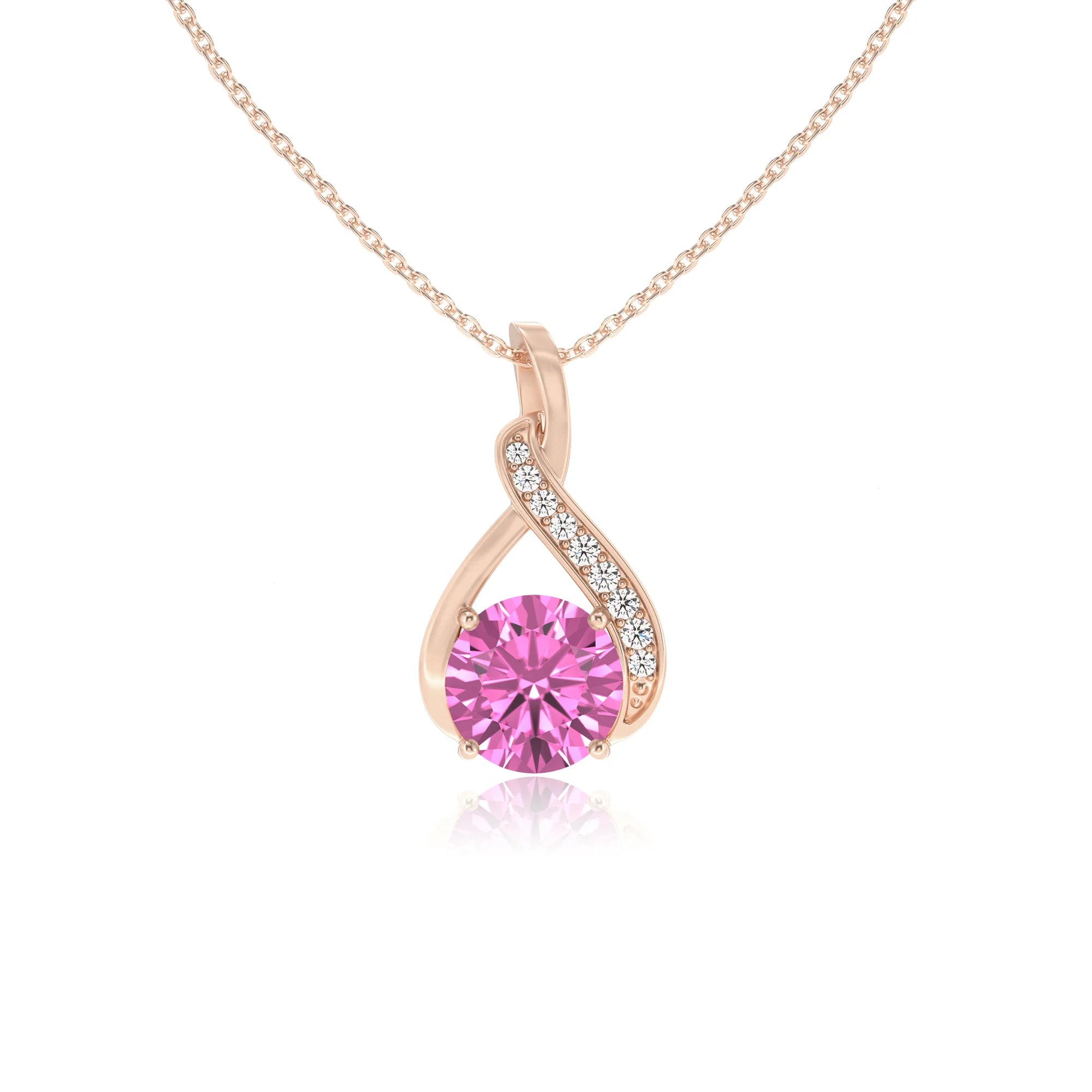 lab grown pink-sapphire round solitaire necklaces in rose gold