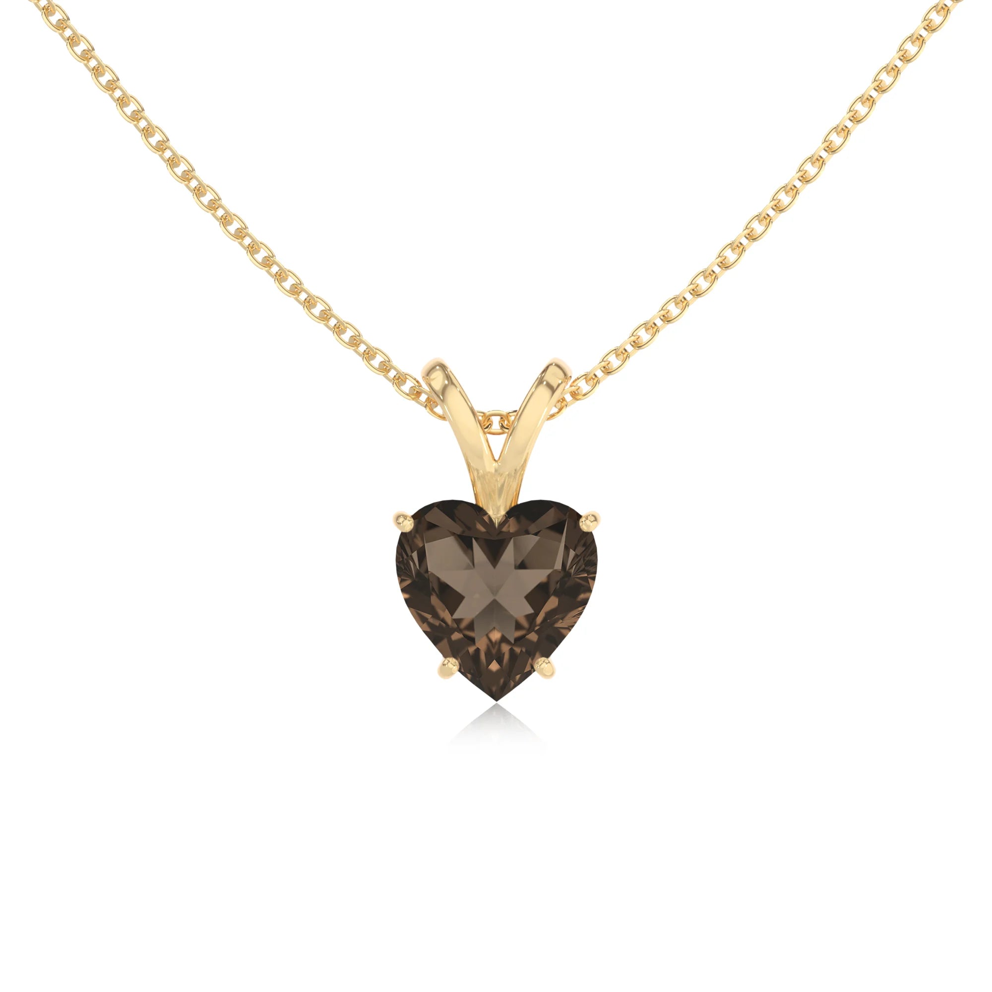 natural smoky-quartz heart solitaire v-bale necklaces in yellow gold