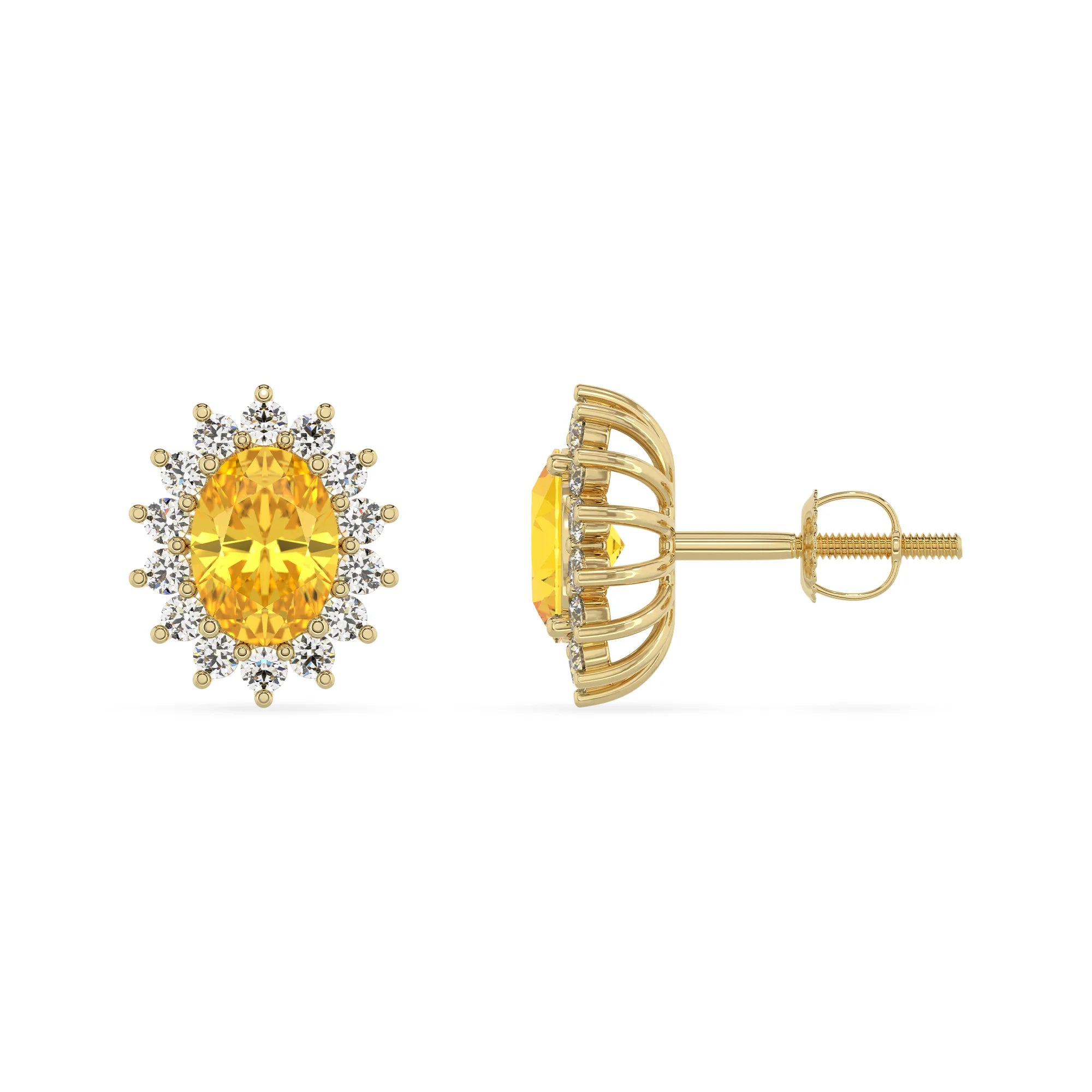 lab grown yellow sapphire oval stud earrings in yellow gold
