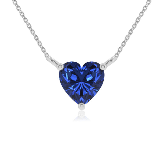 lab grown blue-sapphire heart solitaire necklaces in platinum