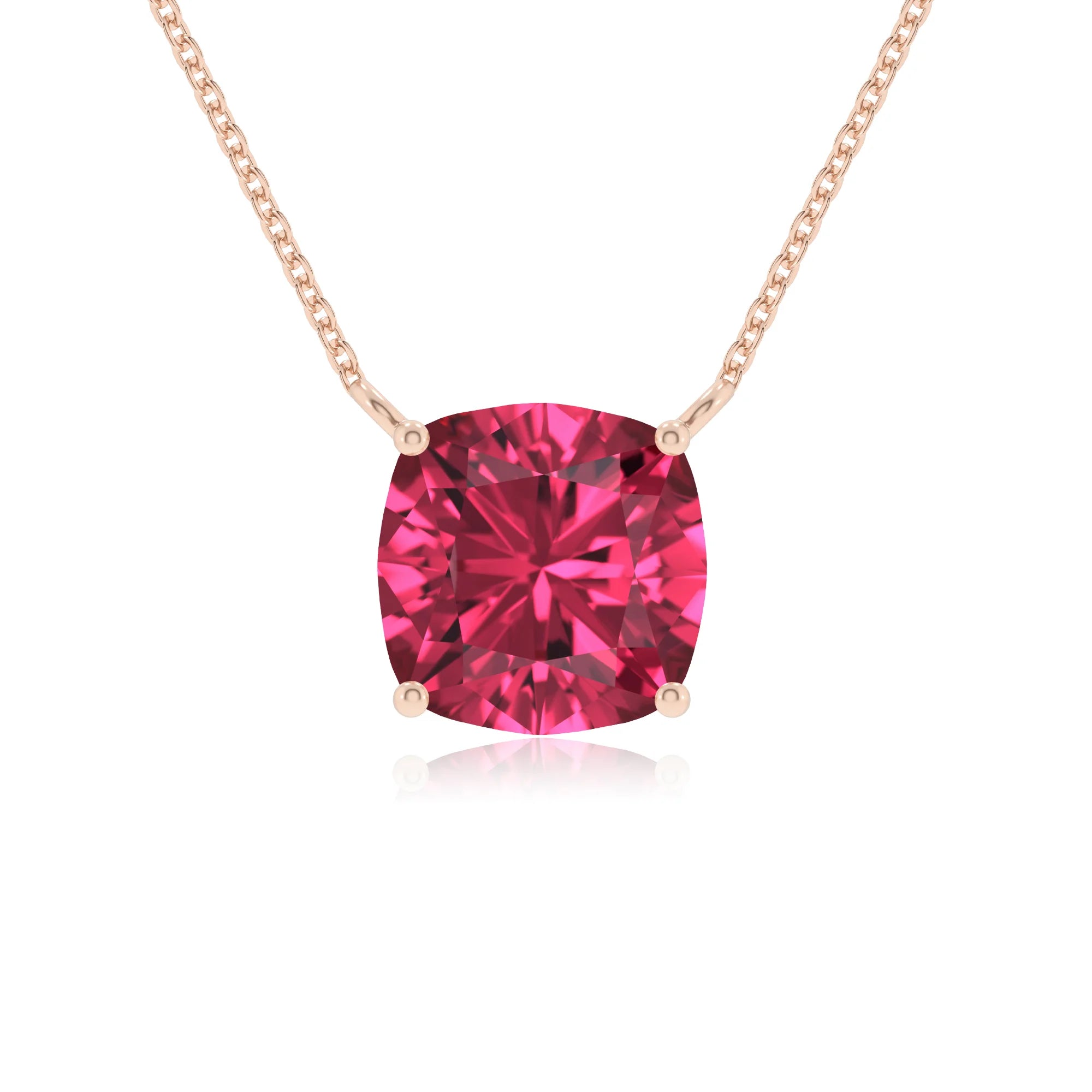 lab grown pink-tourmaline cushion solitaire necklaces in rose gold