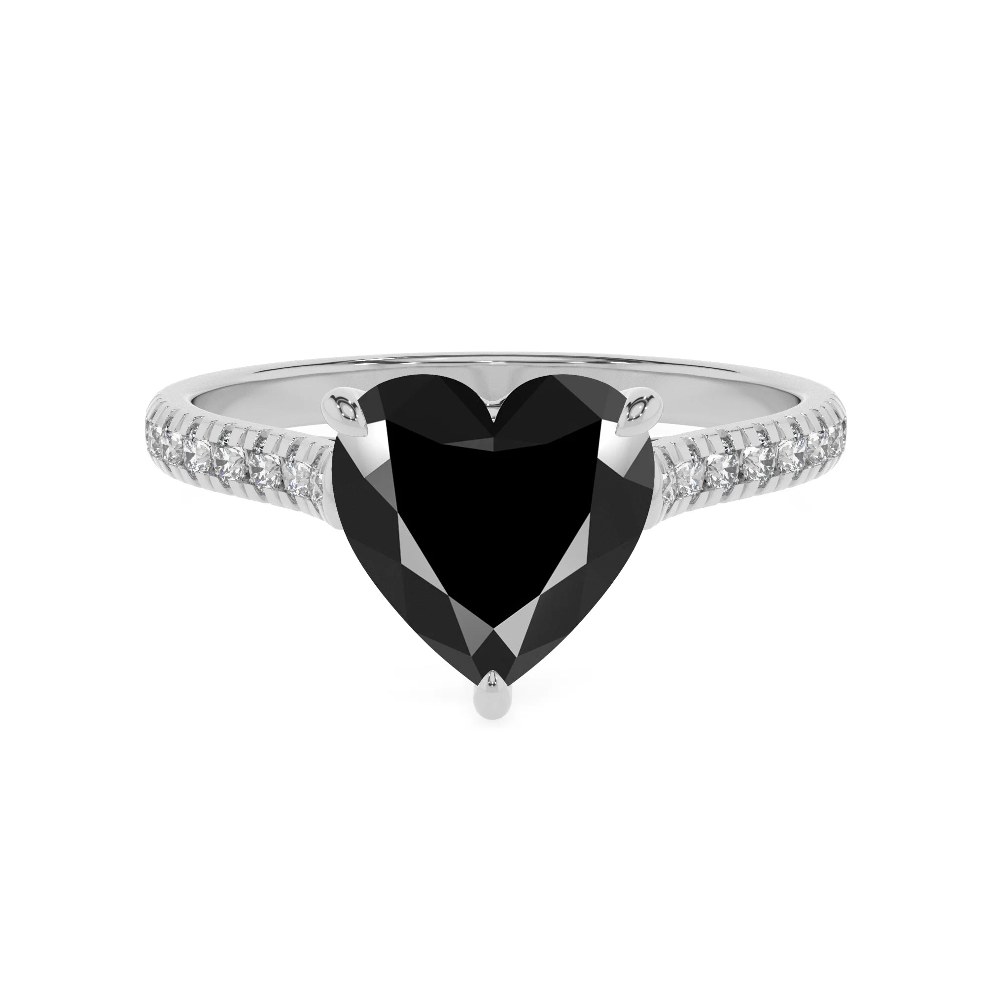 natural black-onyx heart half eternity solitaire engagement rings in white gold