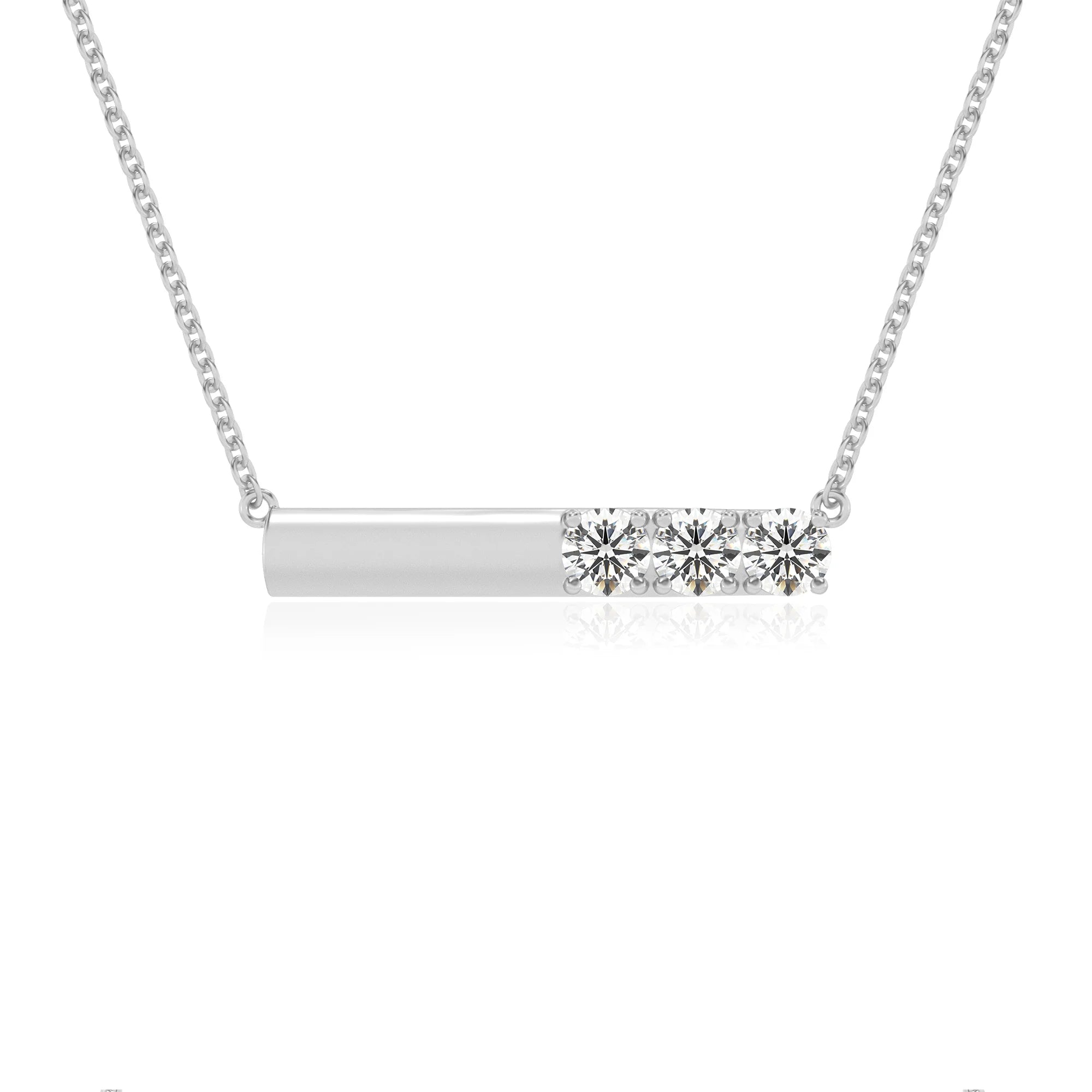 lab grown moissanite round bar v-bale necklaces in platinum