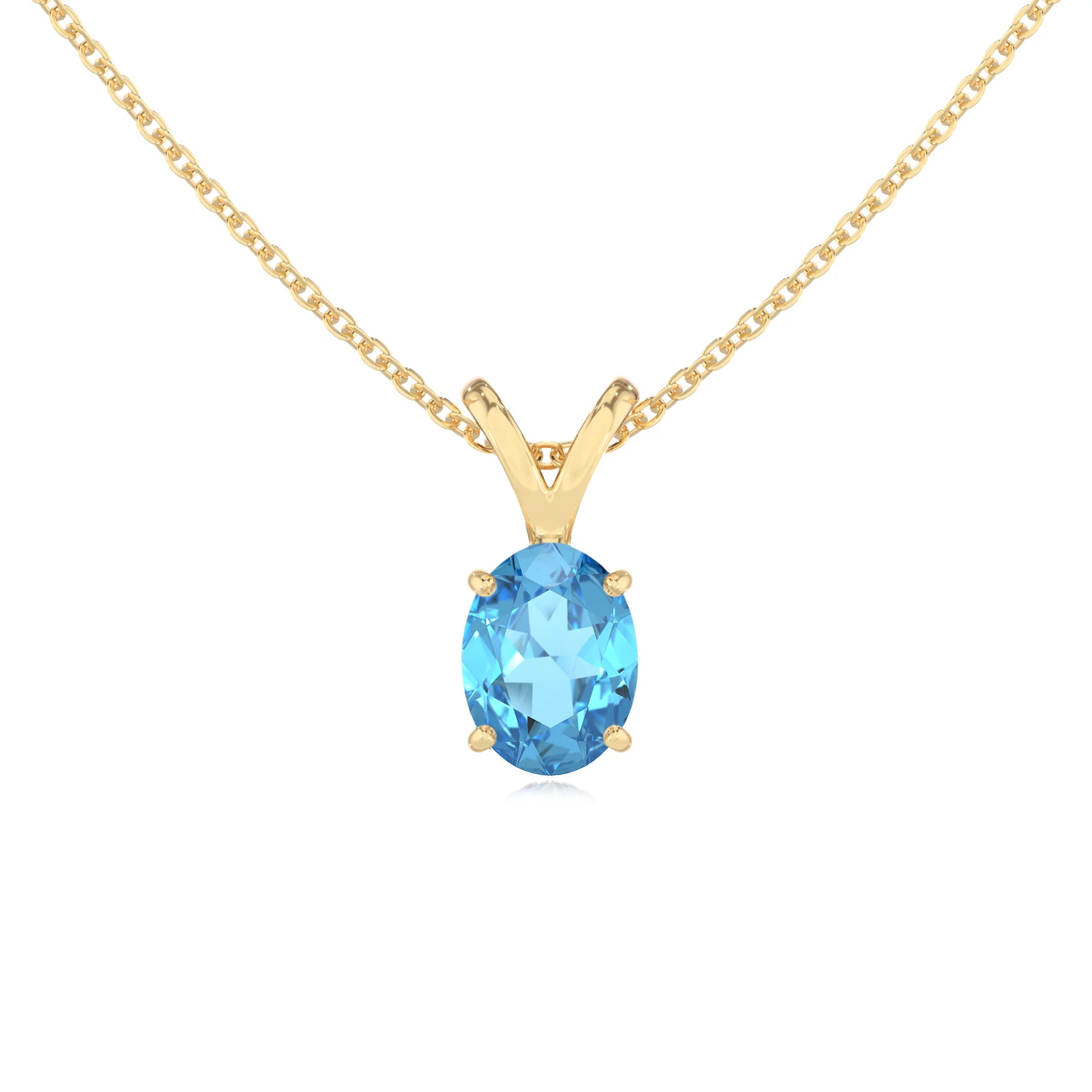 natural swiss-blue-topaz oval solitaire v-bale necklaces in yellow gold