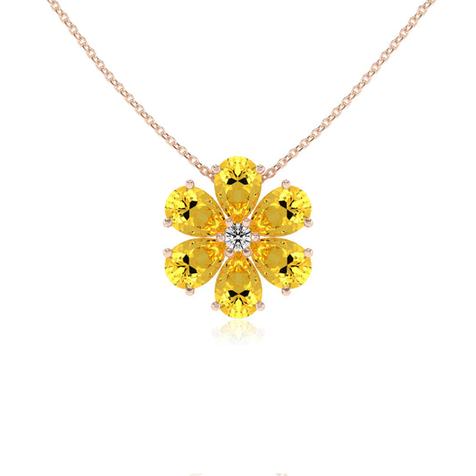 lab grown yellow-sapphire pear solitaire necklaces in rose gold