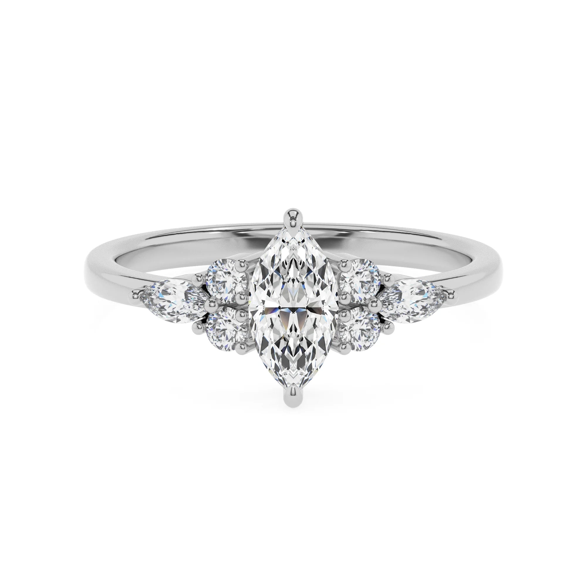 lab grown moissanite marquise solitaire rings in sterling silver