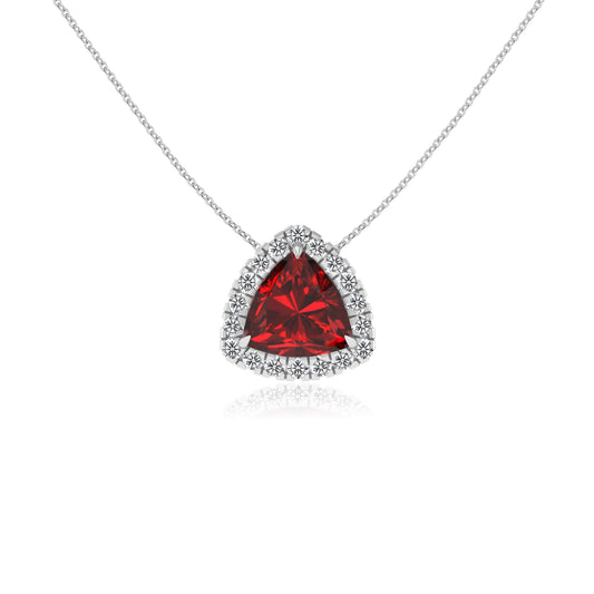 lab grown ruby trillion solitaire necklaces in sterling silver