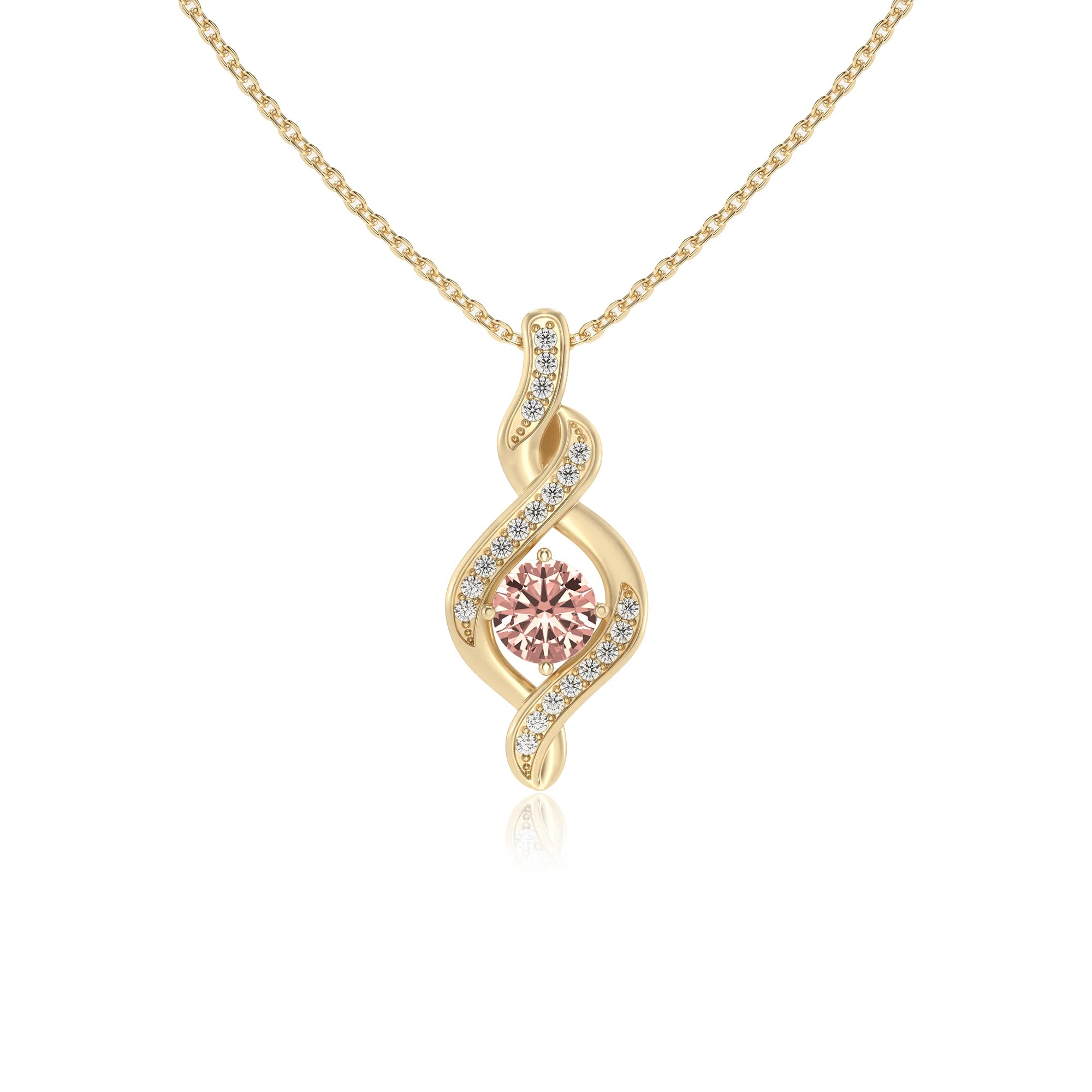 lab grown morganite round solitaire necklaces in yellow gold