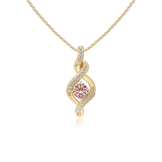 lab grown morganite round solitaire necklaces in yellow gold