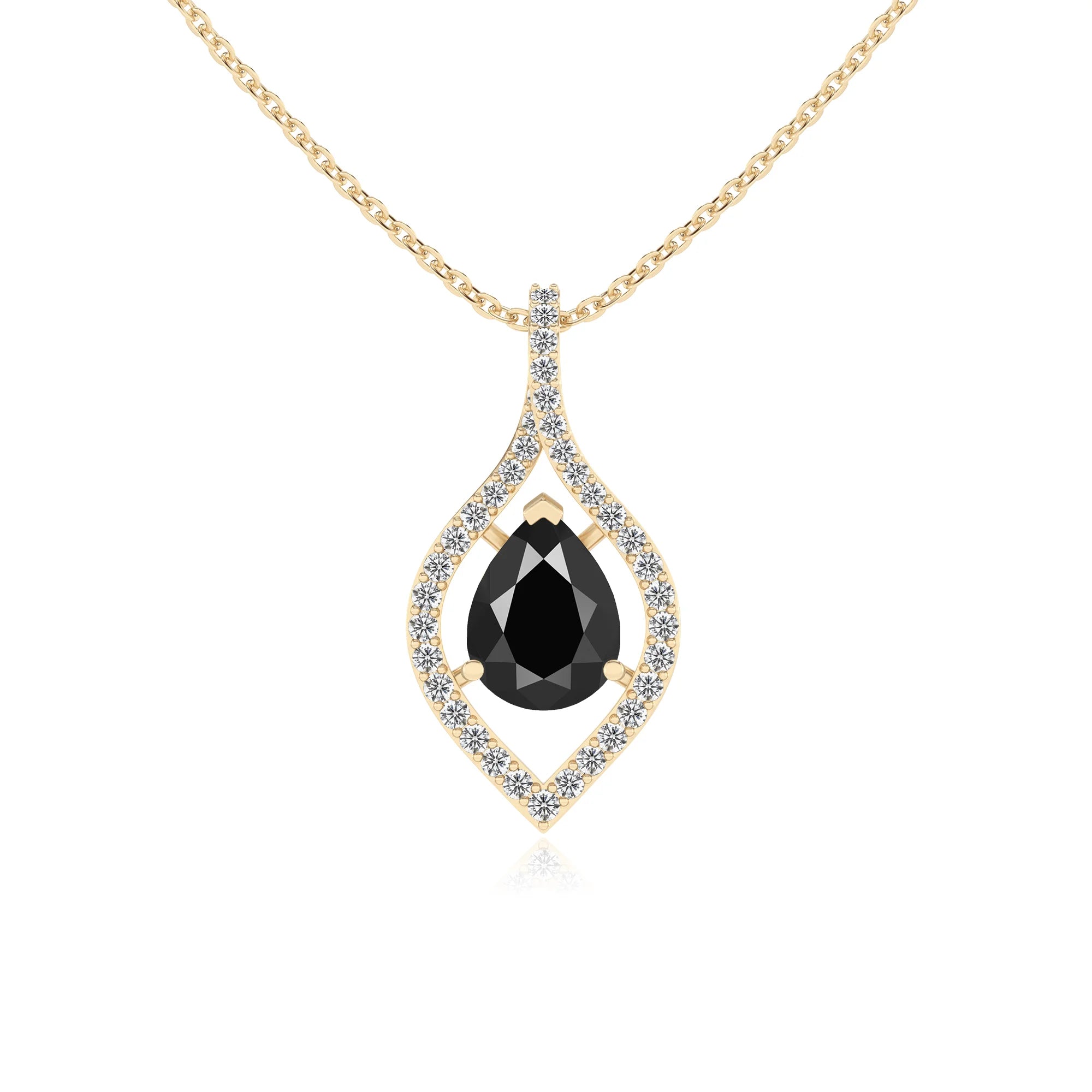 natural black-onyx pear infinity necklaces in yellow gold