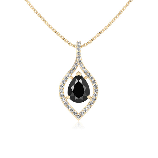 natural black-onyx pear infinity necklaces in yellow gold