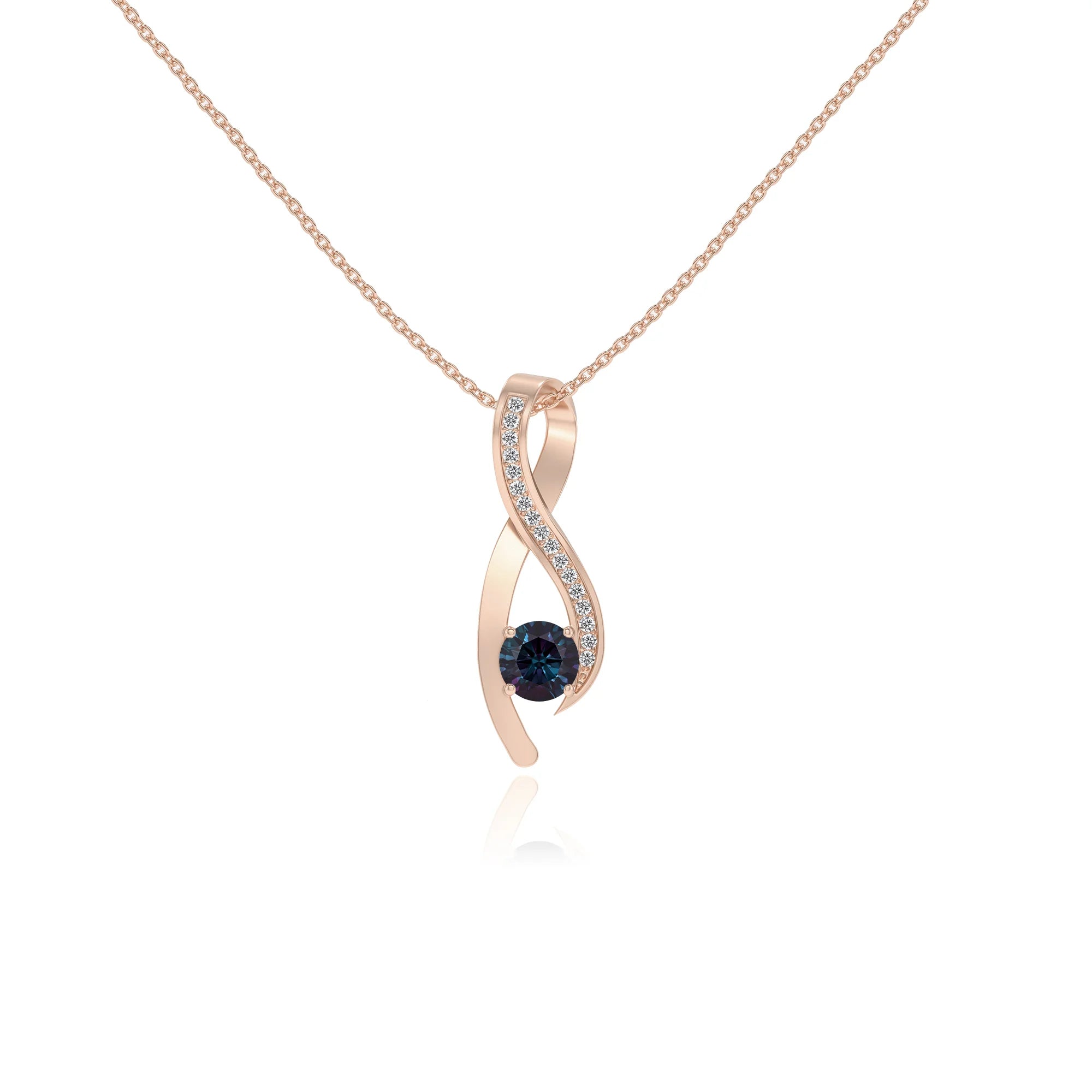 lab grown alexandrite round solitaire necklaces in rose gold