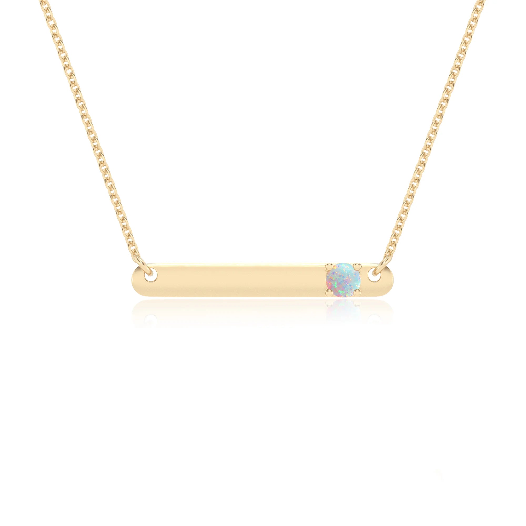 lab grown opal round bar v-bale necklaces in yellow gold