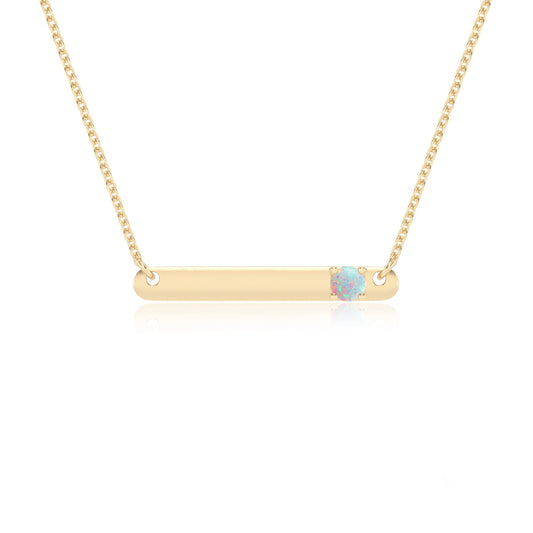 lab grown opal round bar v-bale necklaces in yellow gold