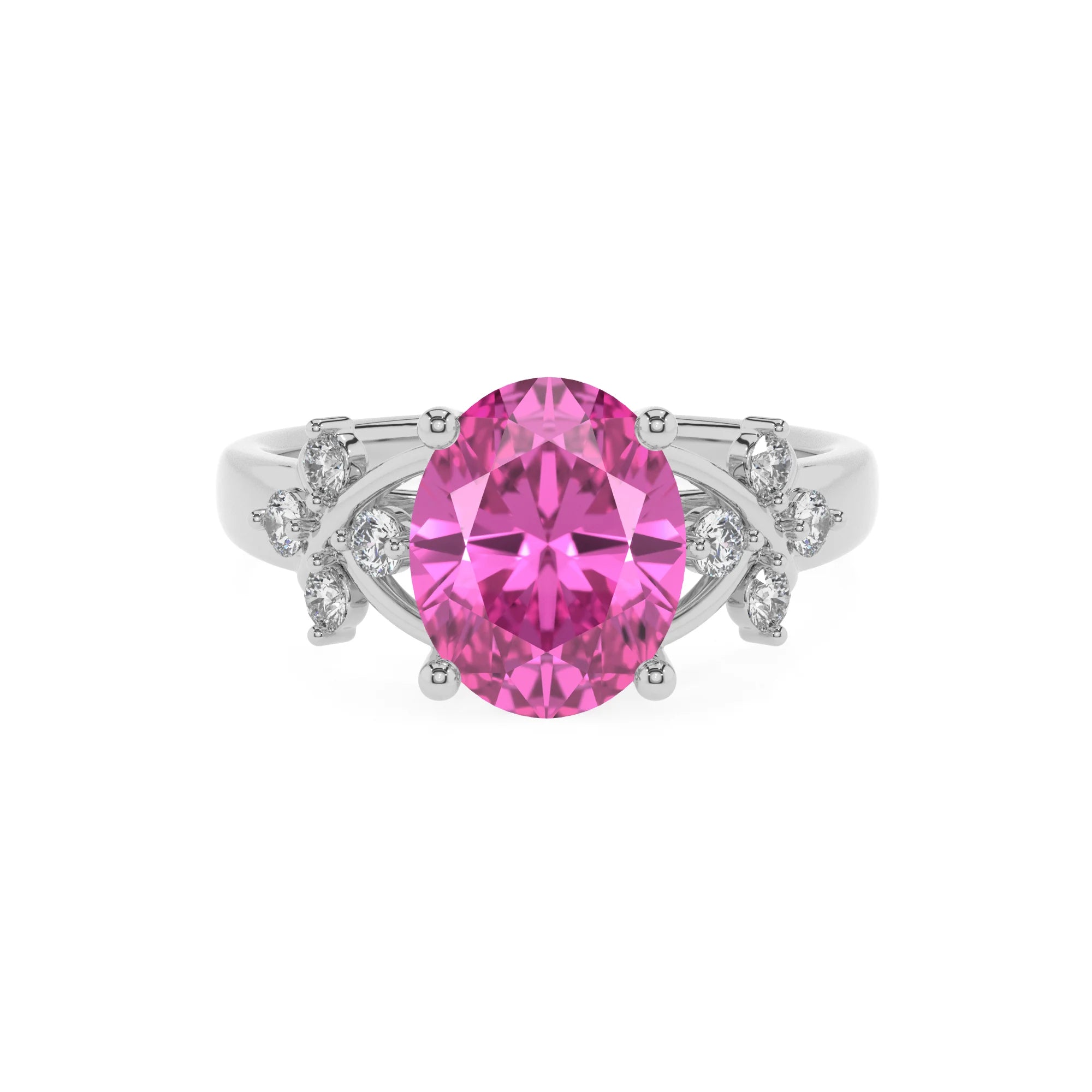 lab grown pink-sapphire oval solitaire rings in white gold
