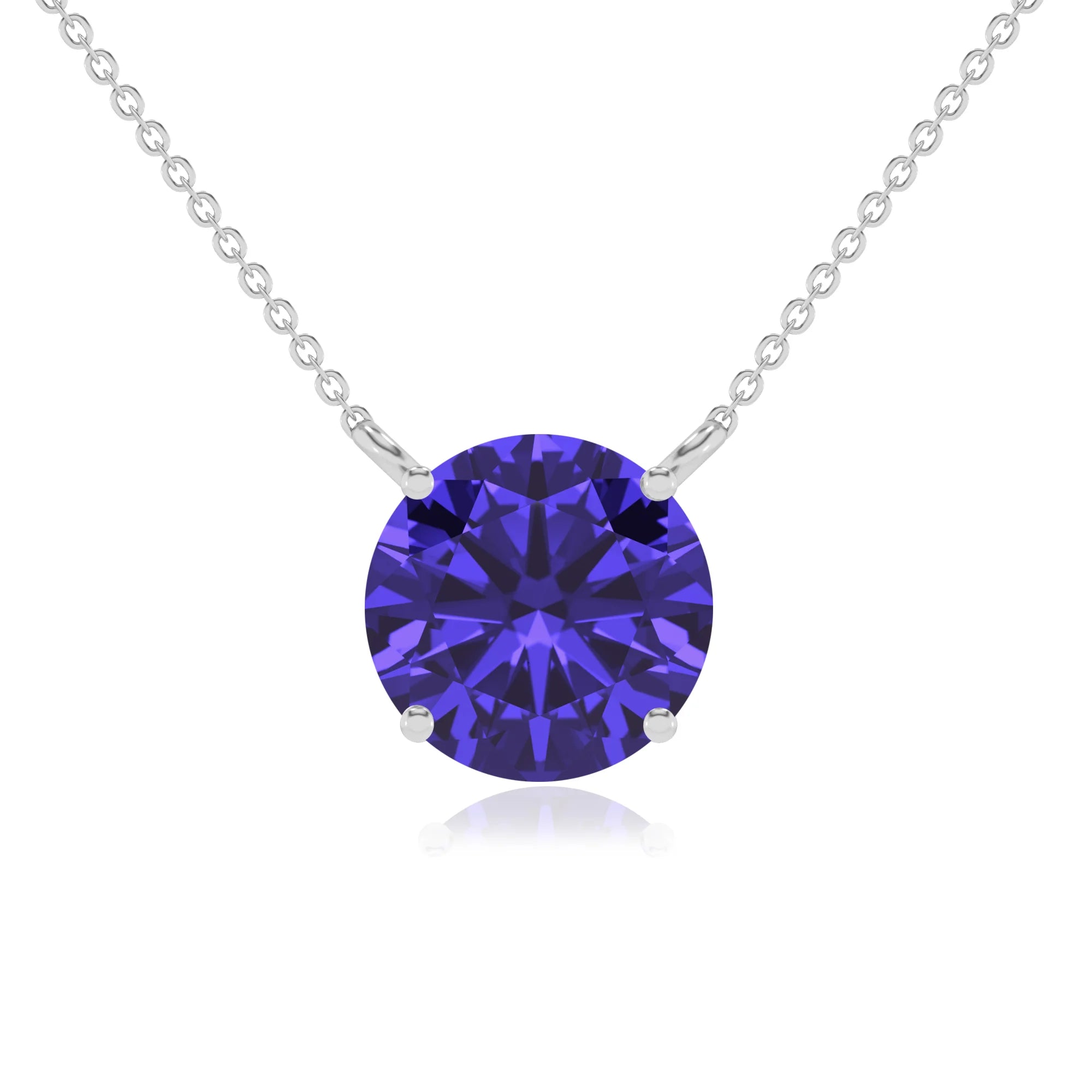 lab grown tanzanite round solitaire necklaces in platinum
