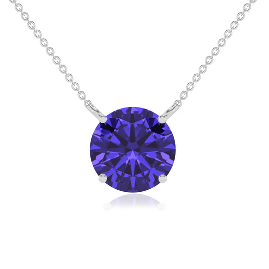lab grown tanzanite round solitaire necklaces in platinum