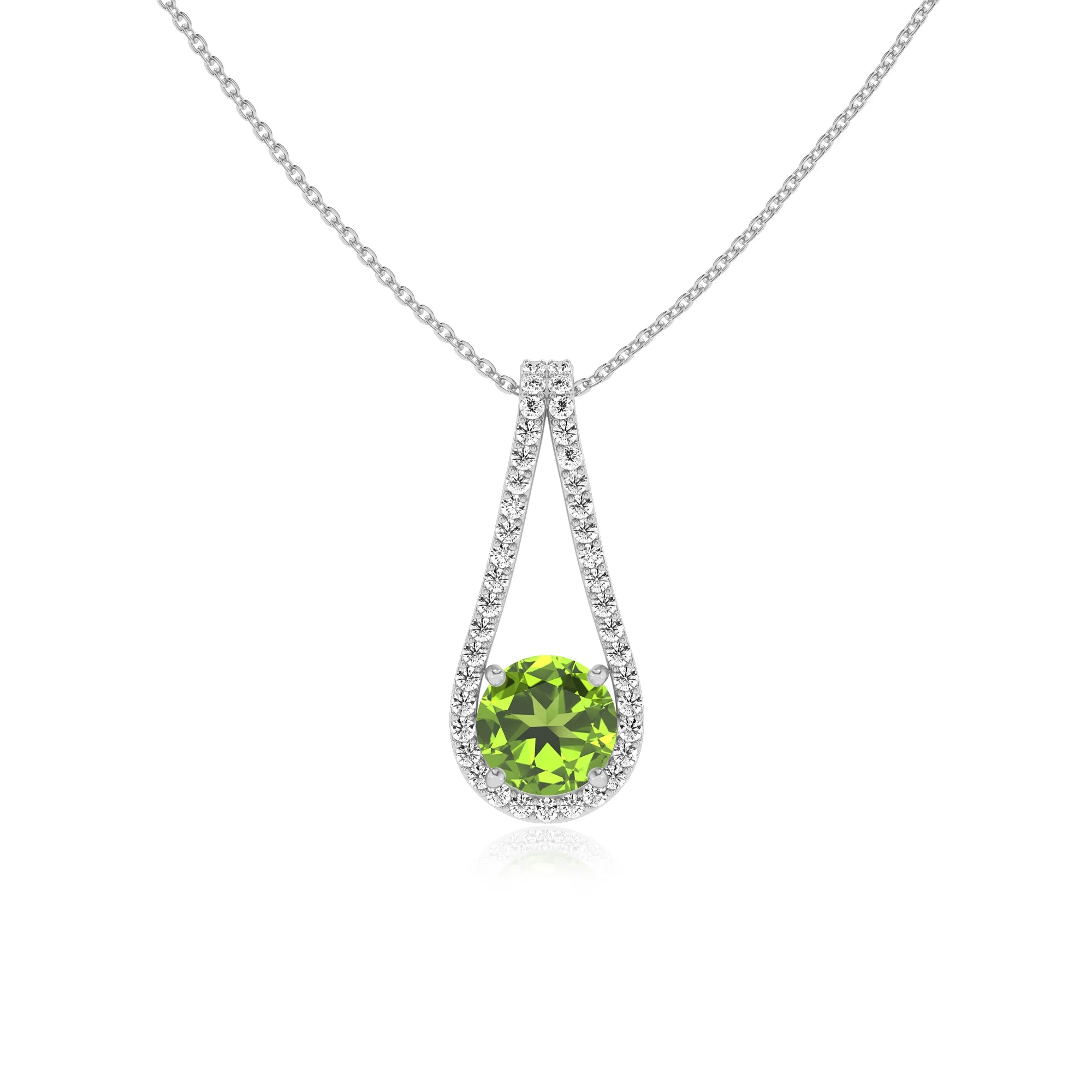 natural peridot round solitaire v-bale necklaces in sterling silver