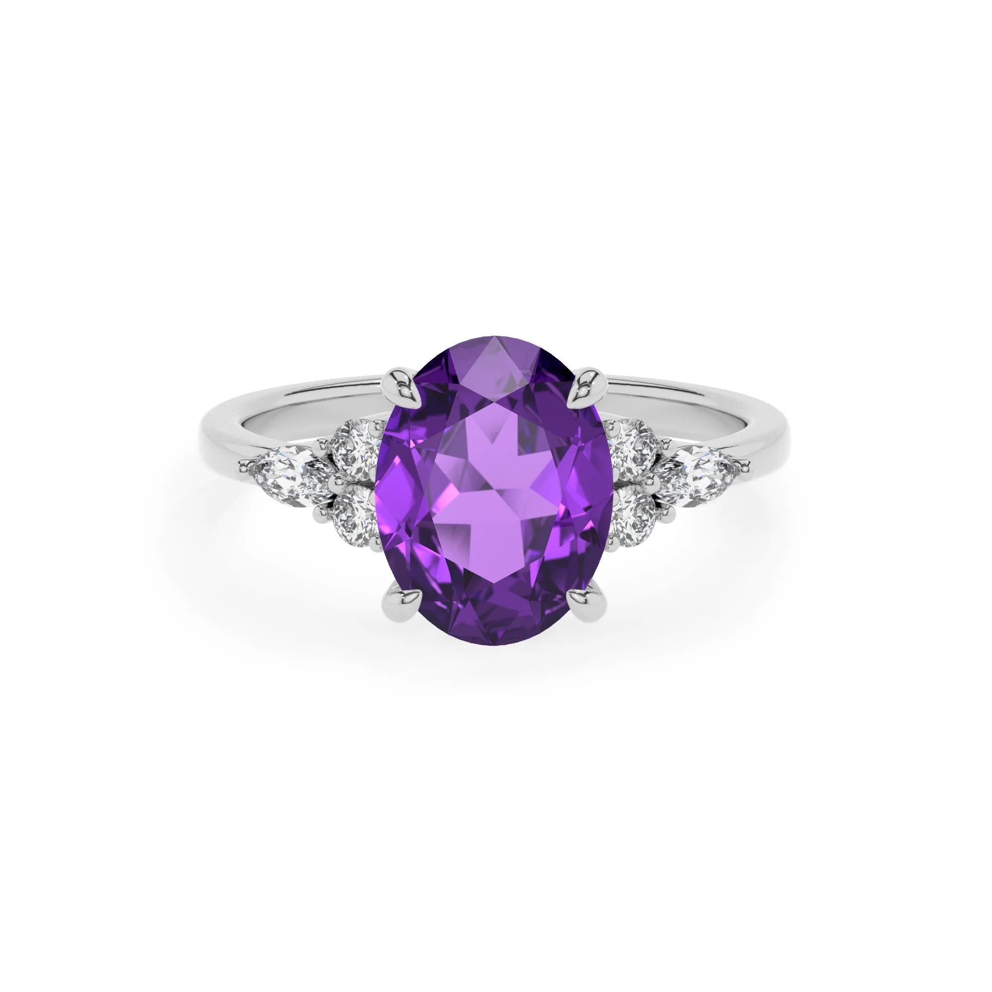 lab grown amethyst oval solitaire rings in white gold