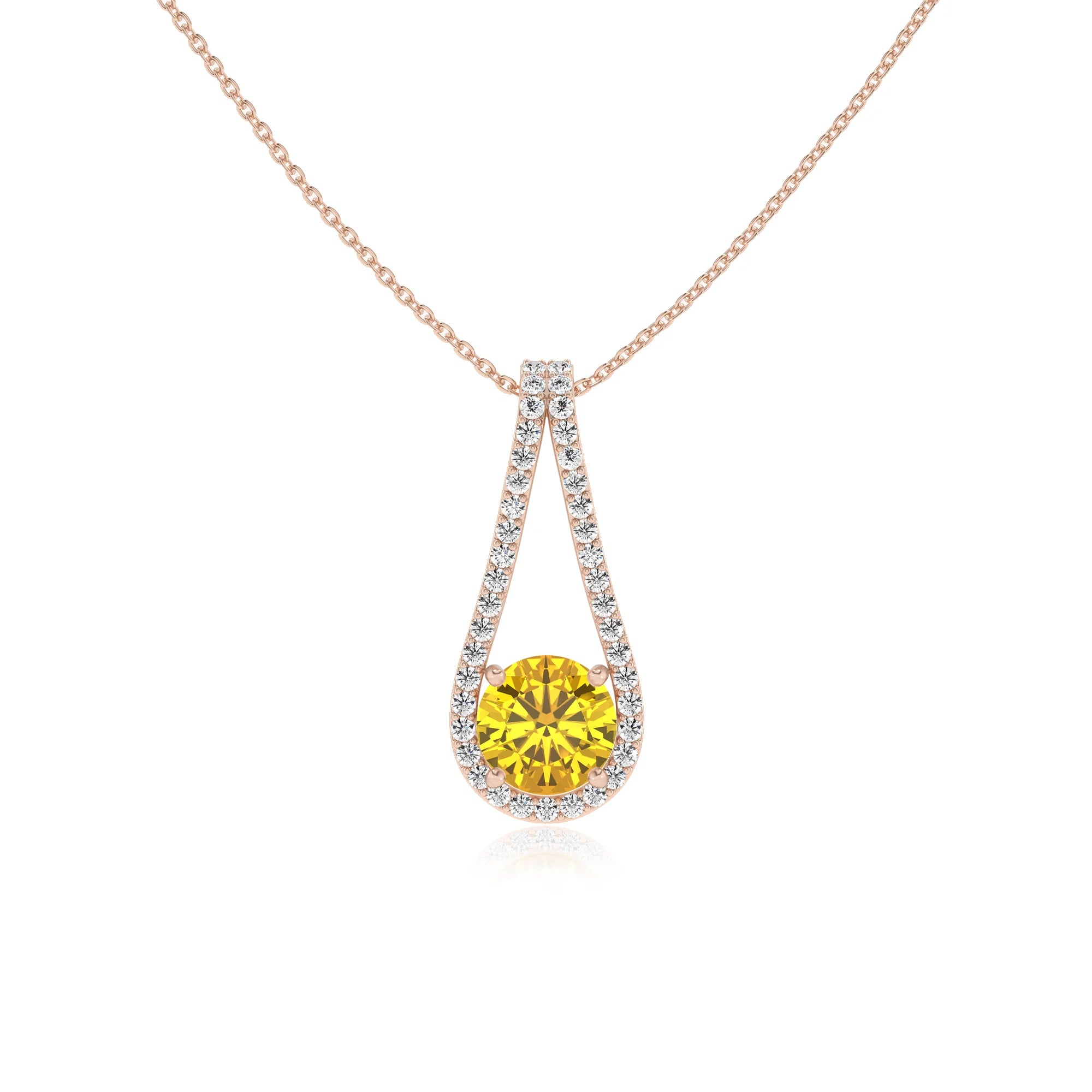 lab grown yellow-sapphire round solitaire v-bale necklaces in rose gold