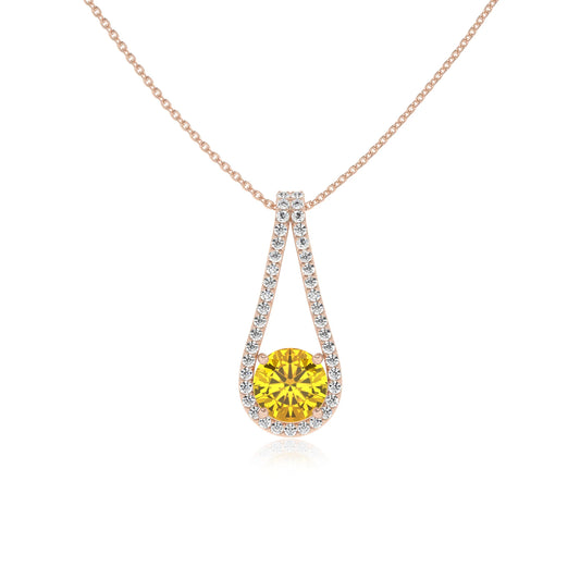lab grown yellow-sapphire round solitaire v-bale necklaces in rose gold